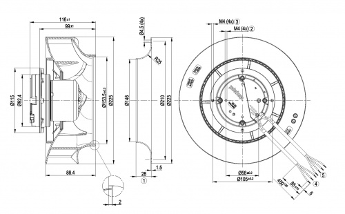Центробежный вентилятор ebmpapst R3G225RH1901