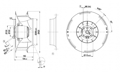 Центробежный вентилятор ebmpapst R4D400RO2201