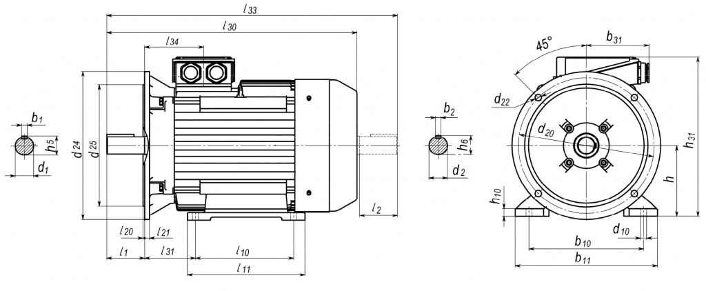 Чертеж электродвигателя с фланцем