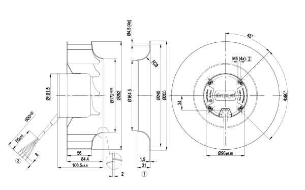 Центробежный вентилятор ebmpapst R3G250AD6230