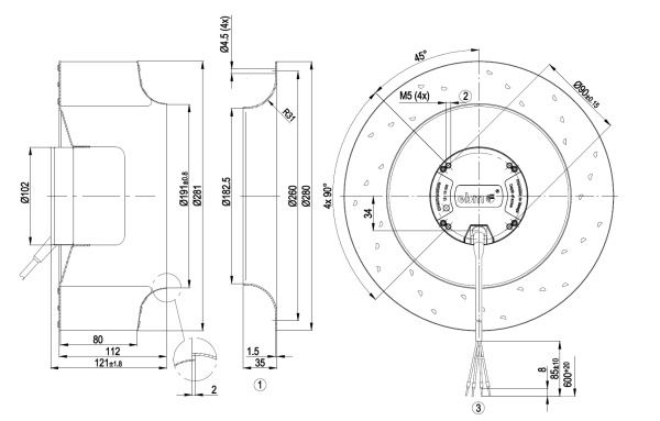 Центробежный вентилятор ebmpapst R3G280AC6638