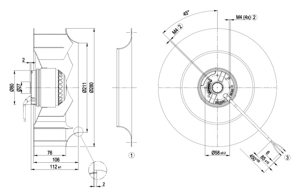 Центробежный вентилятор ebmpapst R4E280AA0113