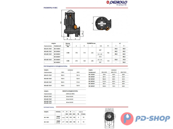 Насос фекальный Pedrollo MCm 15/50-F New