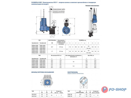 Насос фекальный Pedrollo VXC 20/70-F кабель 10м