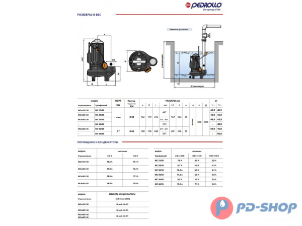Насос фекальный Pedrollo MCm 15/50 New