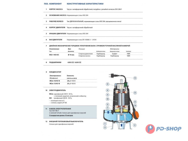 Насос фекальный Pedrollo MCm 10/45