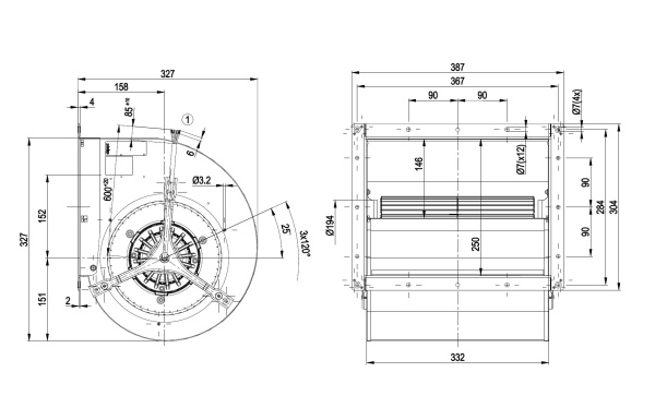 Центробежный вентилятор ebmpapst D4E225DH0101